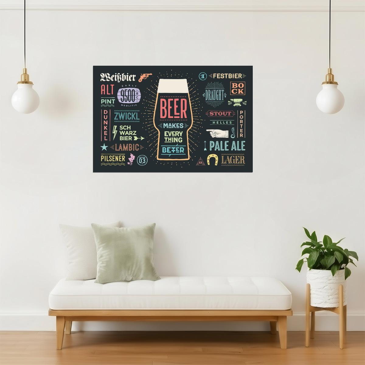 Beer Makes Everything Better Poster | Funny Quote Sign | Man Cave Wall Art