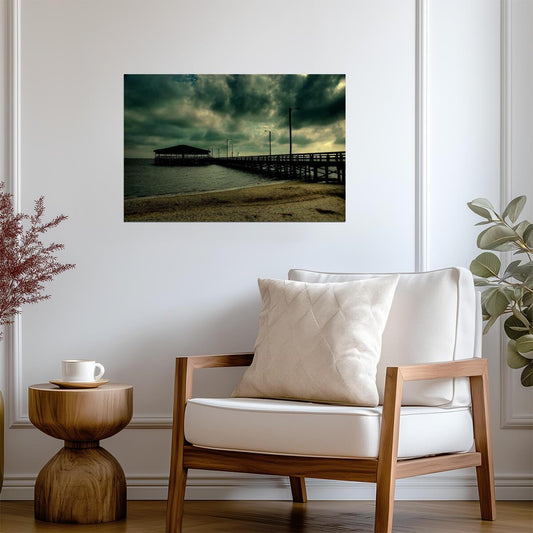 A Dark Pier at Night | Moody Seascape Photography | Ocean Poster - Photography Poster