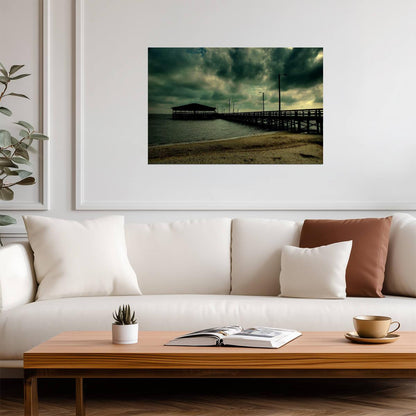 A Dark Pier at Night | Moody Seascape Photography | Ocean Poster - Photography Poster