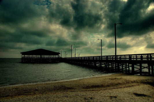 A Dark Pier at Night | Moody Seascape Photography | Ocean Poster - Photography Poster