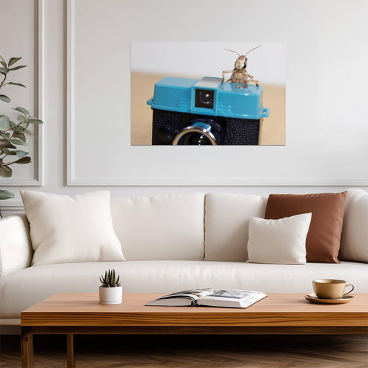 Grasshopper on a Vintage Toy Camera | Surreal Macro Photography | Funny Animal Photographer Poster - Photography Poster