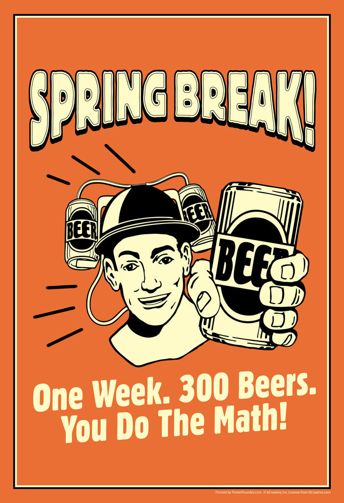 Spring Break Math Poster | Funny Beer Humor | College & Party Decor