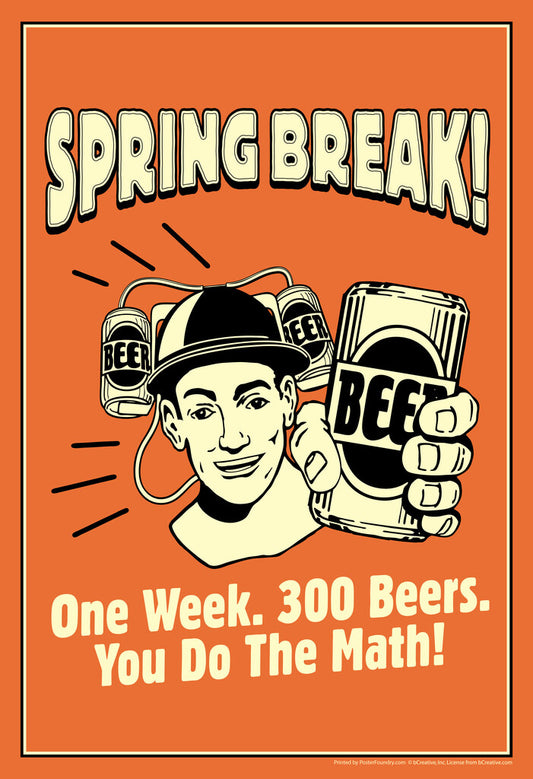 Spring Break Math Poster | Funny Beer Humor | College & Party Decor