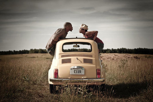 Couple Kissing in Car Window Poster | Romantic Photography | Vintage Wall Art