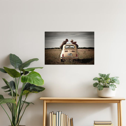 Couple Kissing in Car Window Poster | Romantic Photography | Vintage Wall Art