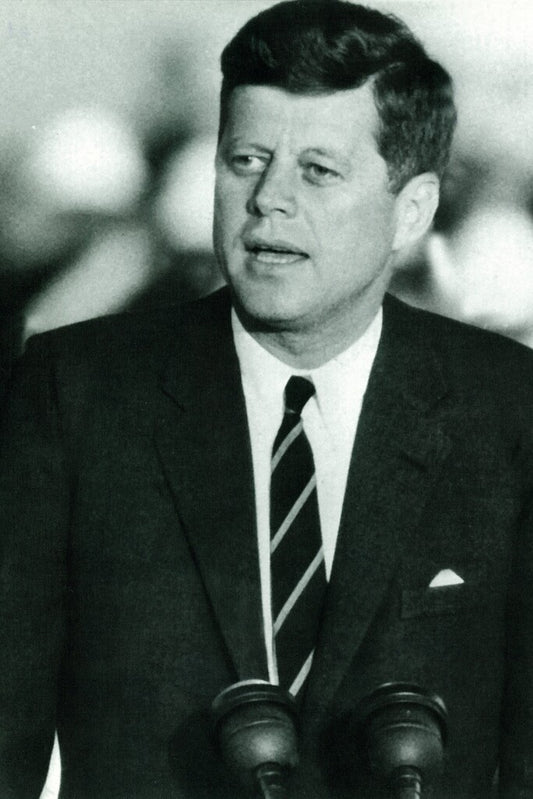 John F. Kennedy Giving a Speech | Vintage Black and White Photo | Historical Politician Poster - Vintage & Retro Poster