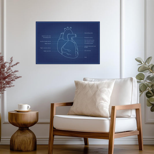 Human Heart Diagram | Anatomy Blueprint Poster | Medical Student Wall Chart - Graphic & Art Poster