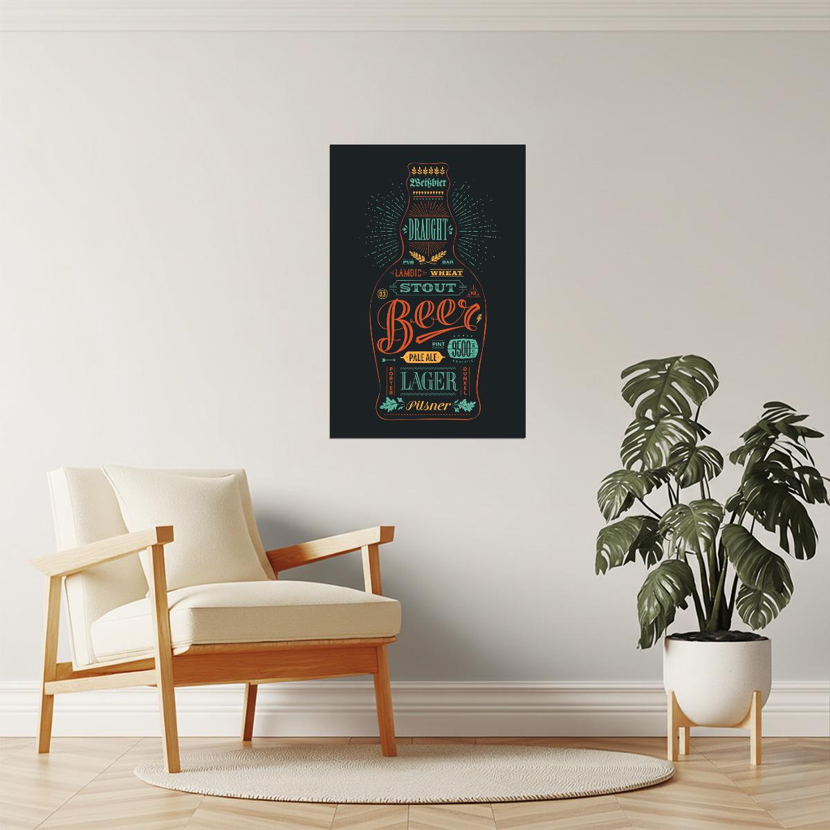 Funky Beer Bottle Poster | Pop Art Style | Modern Bar Decor