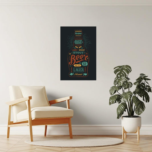 Funky Beer Bottle Poster | Pop Art Style | Modern Bar Decor