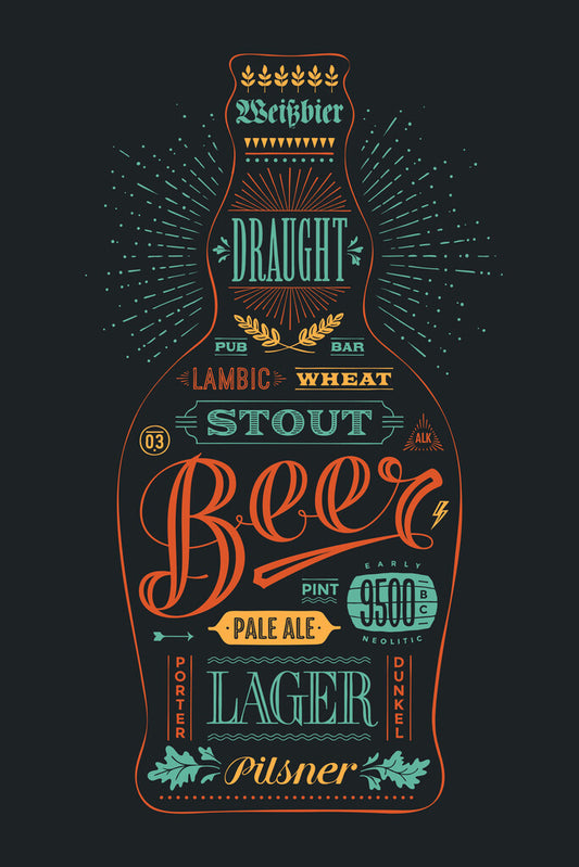 Funky Beer Bottle Poster | Pop Art Style | Modern Bar Decor