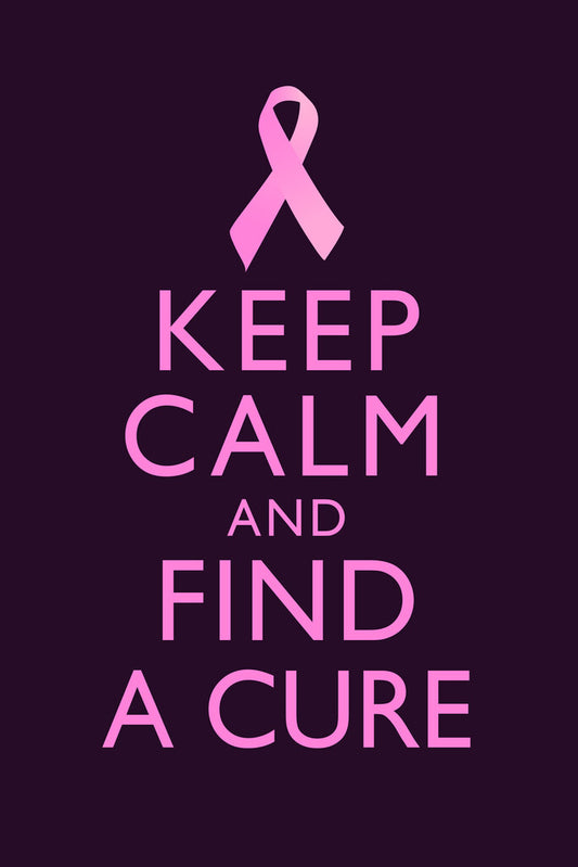 Keep Calm and Find a Cure | Breast Cancer Awareness Motivational Poster (Black and Pink)