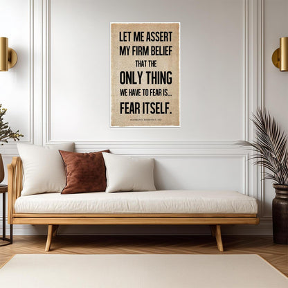 Franklin D Roosevelt Fear Itself Quote | Vintage Newspaper Style Poster | Great Depression Era Art - Type & Quotes Poster