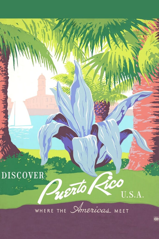 Discover Puerto Rico Poster | Retro Vintage WPA Style | Travel Wall Art
