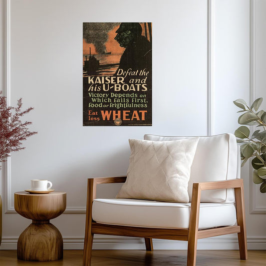 "Defeat the Kaiser and his U-Boats" | Eat Less Wheat | WWI Food Conservation Poster - Vintage & Retro Poster