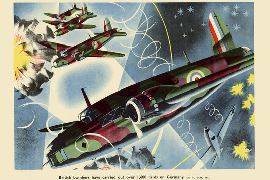 British Bombers Raid Germany | WWII Aviation Art | Vintage Propaganda Poster - Vintage & Retro Poster