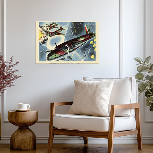 British Bombers Raid Germany | WWII Aviation Art | Vintage Propaganda Poster - Vintage & Retro Poster
