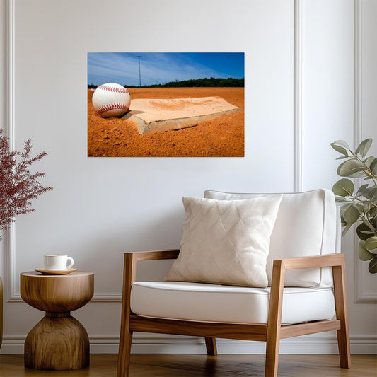 Baseball on Home Plate | Sports Field Photography | Game Day Mood Poster - Sports Poster