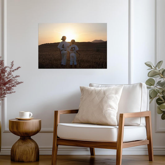 Two Boys in Baseball Uniforms | Sunset Field Photography | Nostalgic Sports Poster - Sports Poster