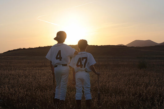 Two Boys in Baseball Uniforms | Sunset Field Photography | Nostalgic Sports Poster - Sports Poster