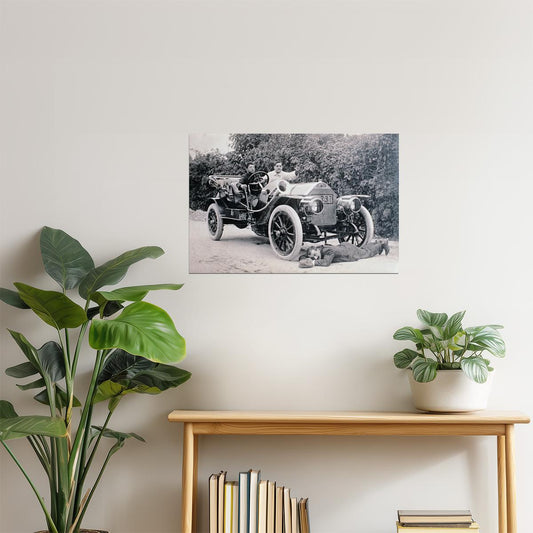 Man Hit By Car Funny Poster | Vintage Black and White Photo | Humorous Wall Art