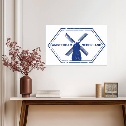 Vintage Amsterdam Netherlands Passport Stamp | Retro Travel Art | Dutch Poster