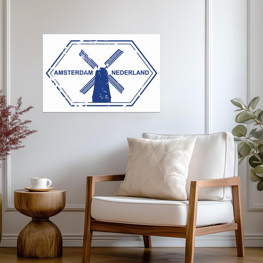 Vintage Amsterdam Netherlands Passport Stamp | Retro Travel Art | Dutch Poster