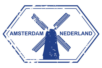 Vintage Amsterdam Netherlands Passport Stamp | Retro Travel Art | Dutch Poster