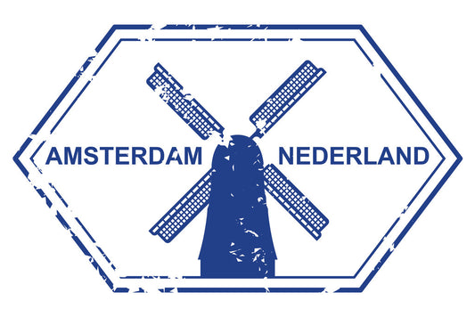 Vintage Amsterdam Netherlands Passport Stamp | Retro Travel Art | Dutch Poster