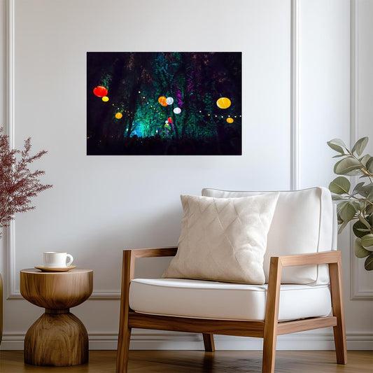 Enchanted Forest Party with Lanterns | Magical Night Photography | Festival Wall Art Poster - Photography Poster