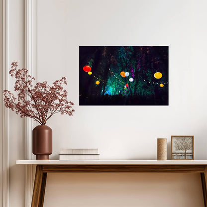 Enchanted Forest Party with Lanterns | Magical Night Photography | Festival Wall Art Poster - Photography Poster