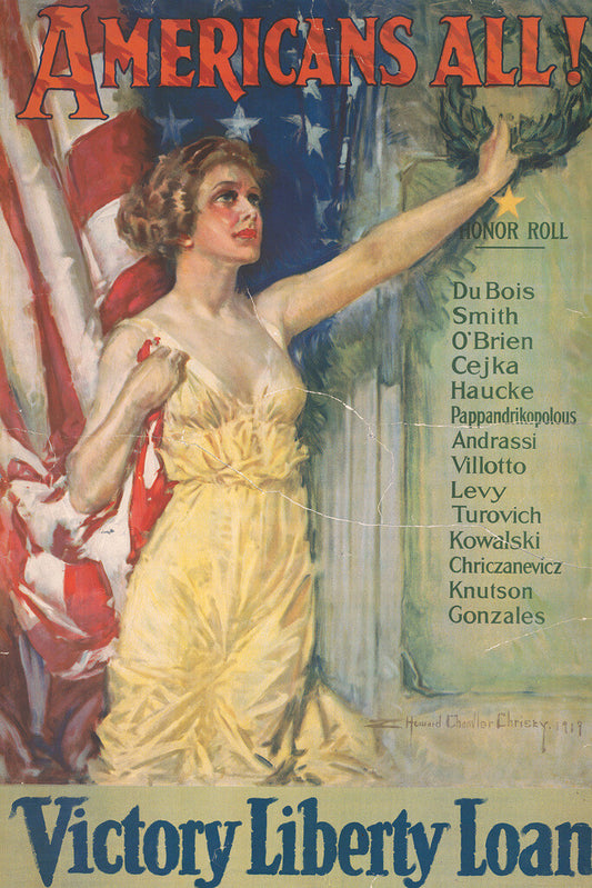 "Americans All! Victory Liberty Loan" | WWI Propaganda Poster | Immigrant Patriotism Art - Vintage & Retro Poster