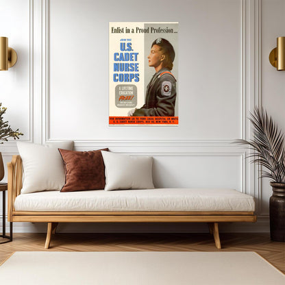 "Enlist in a Proud Profession - U.S. Cadet Nurse Corps" | WWII Recruitment Poster - Vintage & Retro Poster