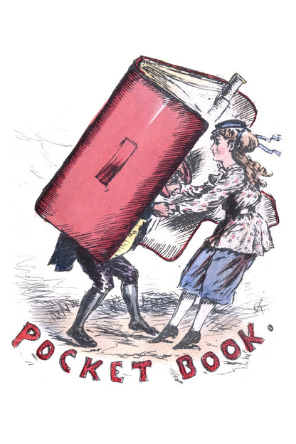 A Young Woman Carrying a Giant Pocket Book | Vintage Victorian Cartoon | Humorous Illustration Poster - Graphic & Art Poster