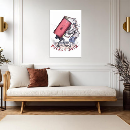 A Young Woman Carrying a Giant Pocket Book | Vintage Victorian Cartoon | Humorous Illustration Poster - Graphic & Art Poster