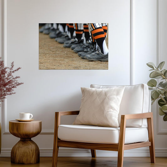 Baseball Players in a Row | Team Spirit Photography | Dugout Cleats Poster - Sports Poster