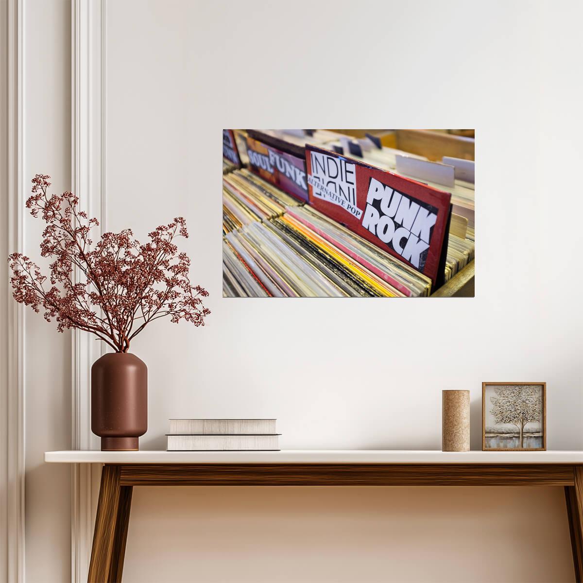 Punk Rock Vinyl Records | Music Store Photography Poster | Retro Album Collection Art - Music Poster