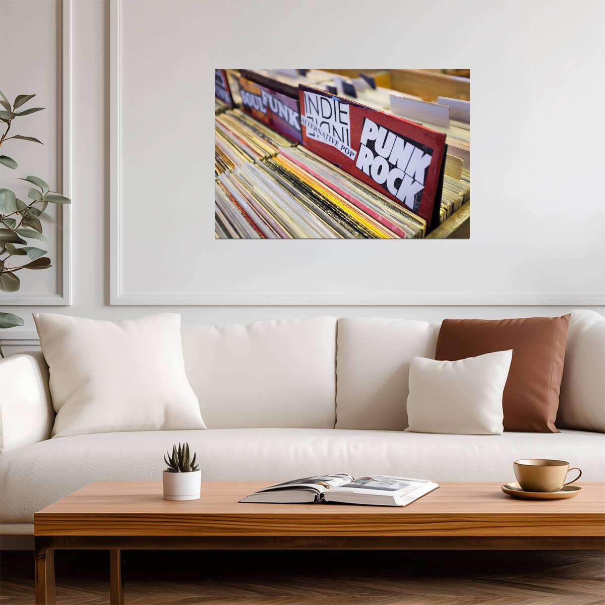 Punk Rock Vinyl Records | Music Store Photography Poster | Retro Album Collection Art - Music Poster