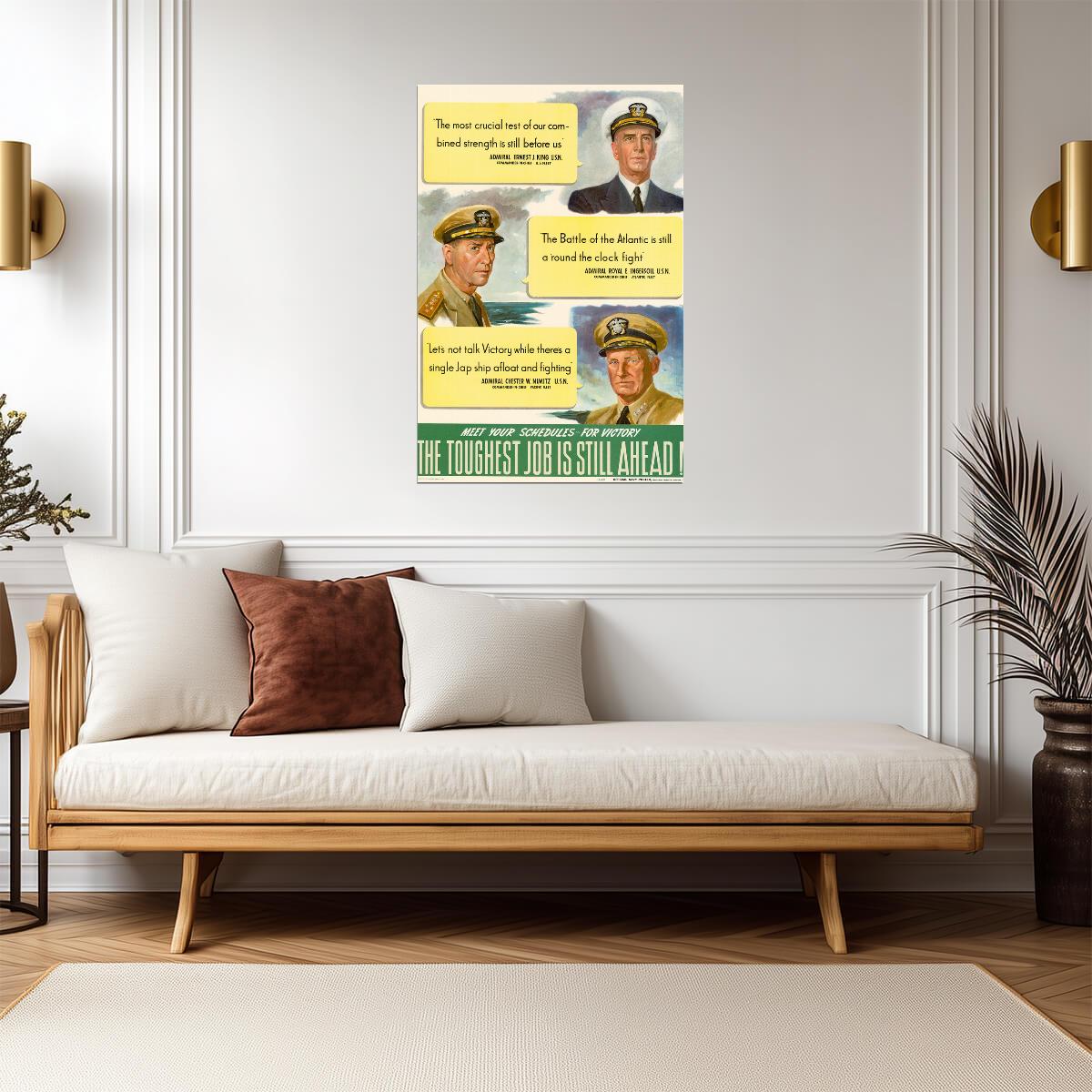 "Meet Your Schedules For Victory" | WWII Propaganda Poster | War Production Art - Vintage & Retro Poster