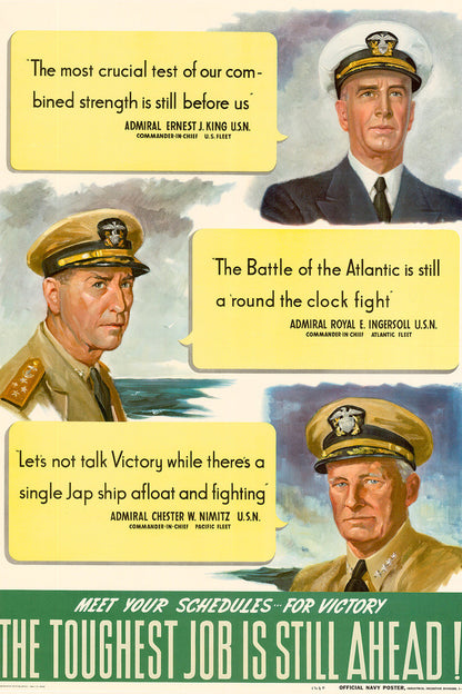 "Meet Your Schedules For Victory" | WWII Propaganda Poster | War Production Art - Vintage & Retro Poster
