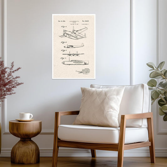 Howard Hughes Flying Boat Patent | H-4 Hercules Diagram | Aviation History Poster - Vintage & Retro Poster