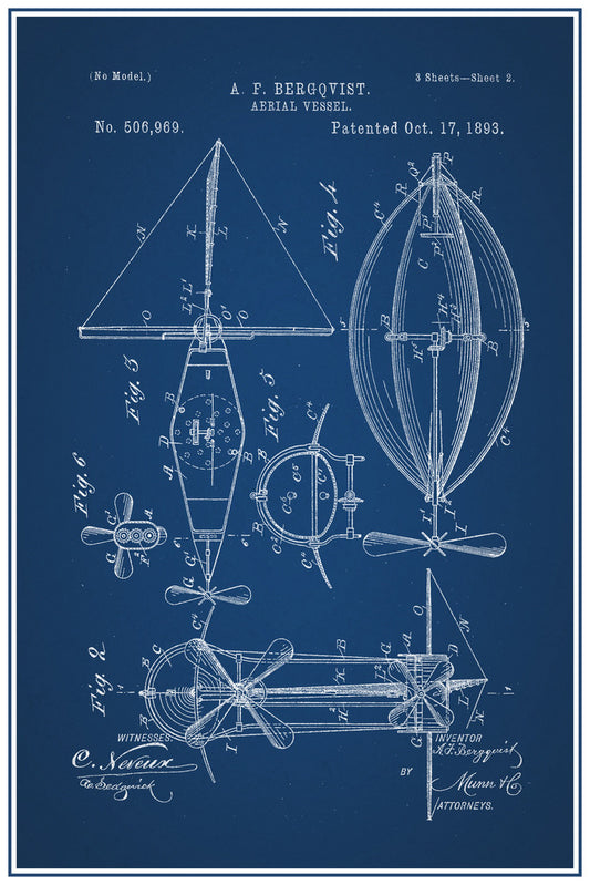 Steampunk Aerial Craft Patent | Fictional Airship Blueprint | Fantasy Art Poster - Vintage & Retro Poster