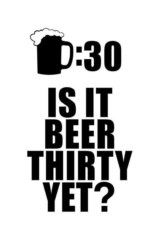 Is It Beer Thirty Yet? Poster | Funny Drinking Sign | White Bar Wall Decor