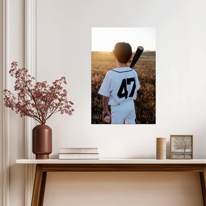 Young Baseball Player at Sunset | Number 47 Jersey Photo | Youth Sports Poster - Sports Poster