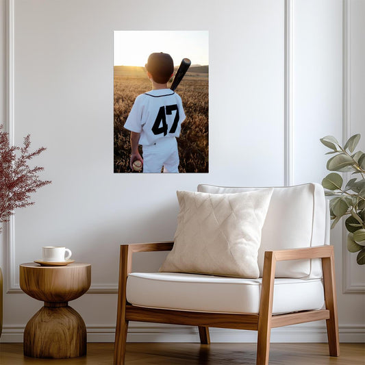Young Baseball Player at Sunset | Number 47 Jersey Photo | Youth Sports Poster - Sports Poster