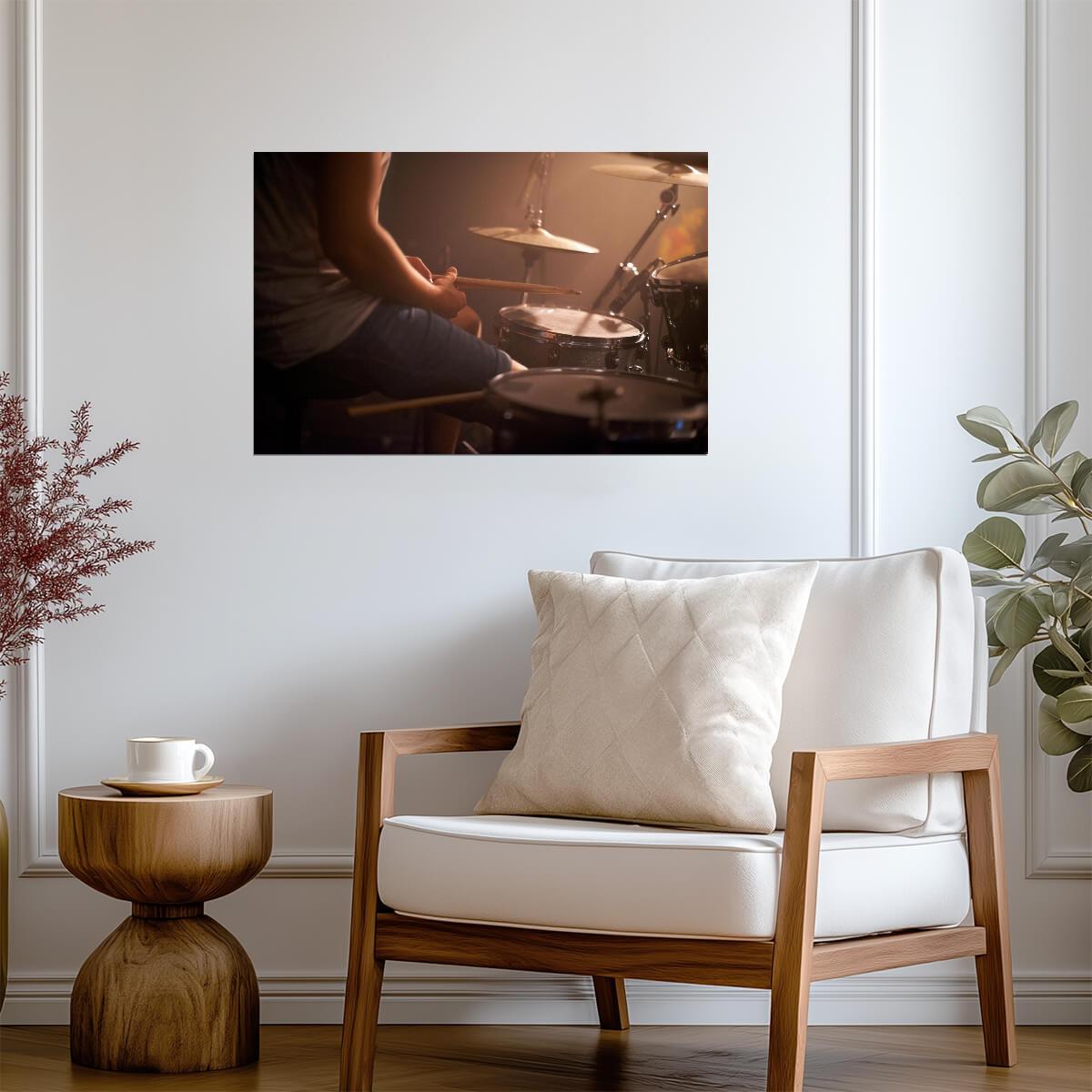 Young Musician Playing Drum Set | Music Photography Poster | Keeping Rhythm Wall Art - Music Poster