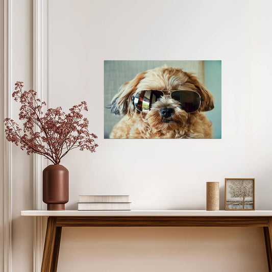 Fluffy Cute Dog Wearing Sunglasses | Pet Photography | Humorous Animal Poster - Photography Poster