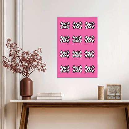 Cute Emo Skulls Graphic Art | Pink & Black Illustration | Modern Pop Art Poster - Graphic & Art Poster