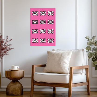 Cute Emo Skulls Graphic Art | Pink & Black Illustration | Modern Pop Art Poster - Graphic & Art Poster