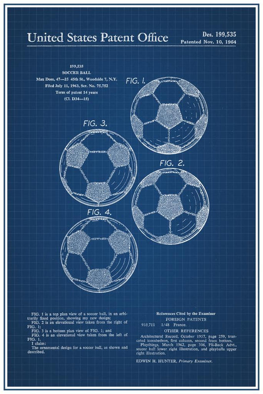 Classic Soccer Ball Patent | Sports Blueprint Poster | Football Wall Art - Vintage & Retro Poster