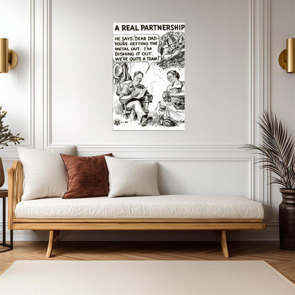 "A Real Partnership" | WWII War Production Poster | Labor and Management Art - Vintage & Retro Poster